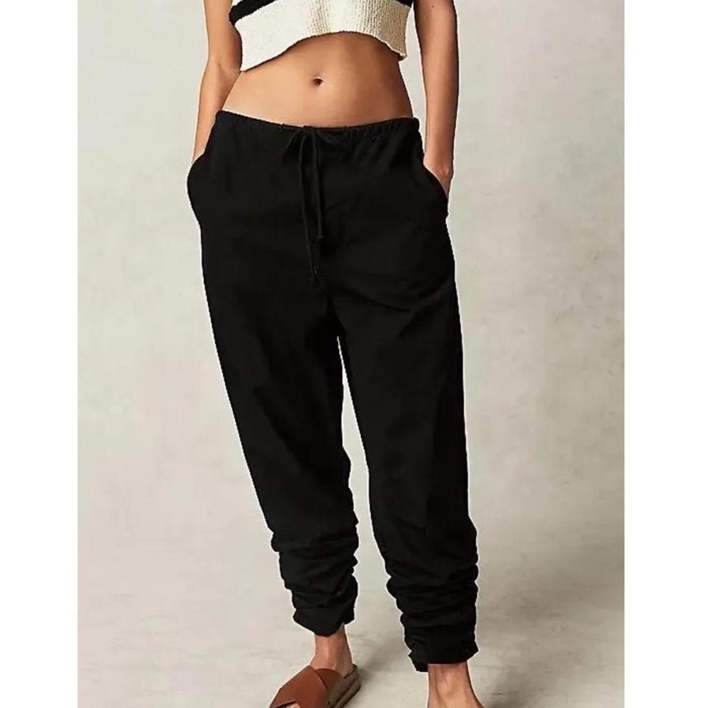 Free People Black 100% Cotton New Light Parachute Slouchy Low Rise Pants NWT XS